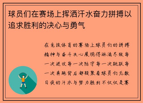球员们在赛场上挥洒汗水奋力拼搏以追求胜利的决心与勇气