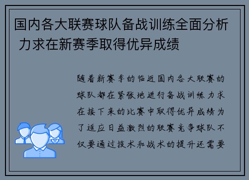国内各大联赛球队备战训练全面分析 力求在新赛季取得优异成绩